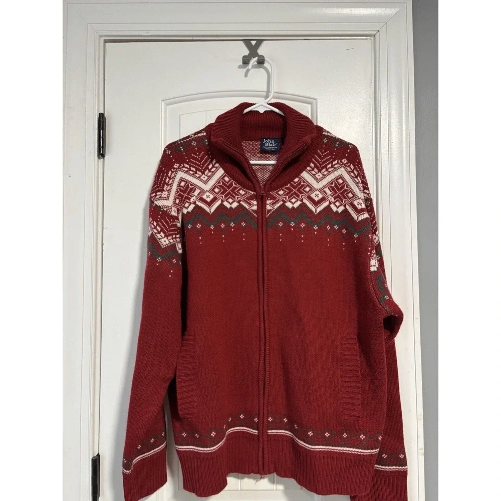Vintage John Blair Full Zip Sweater Jacket Men Size XL Christmas